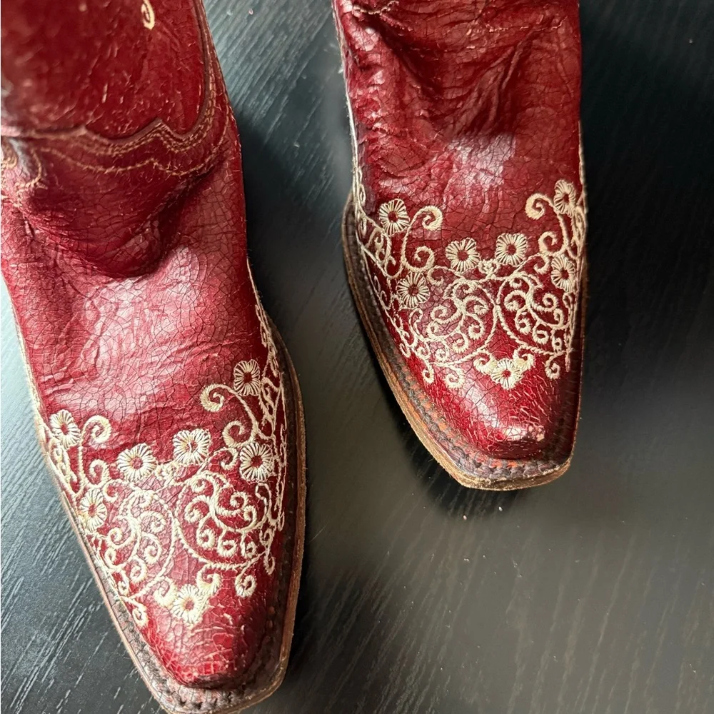Corral Red Embroidered Western Boots Tall Leather Cowgirl Boots Size 7.5M NWOT - Picture 9 of 15
